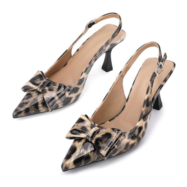 Zelaprox Pointed Toe Slingback Pumps with Adjustable Buckle & Bow