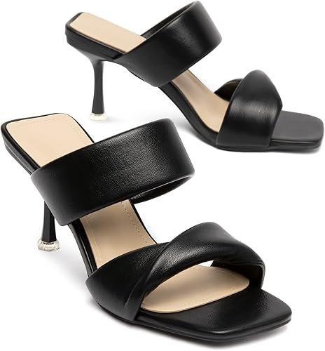 Zelaprox Square Toe Kitten Heel Mules & Slide Sandals