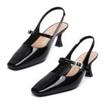 Zelaprox Square Toe Kitten Heels | Mary Jane Pumps with Buckle Strap - Image 2