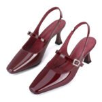 Zelaprox Square Toe Kitten Heels | Mary Jane Pumps with Buckle Strap